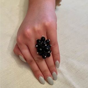 Black Bead Tassel Ring